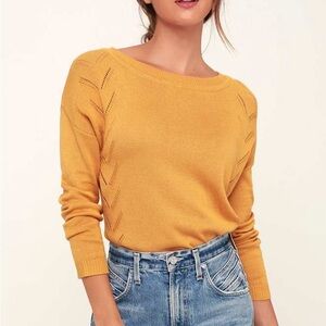 Lulus Pointelle Me More Mustard Yellow Knit Pullover Sweater Women’s Medium
